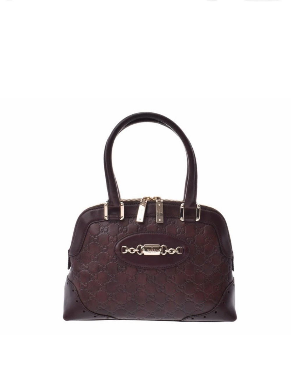 Gucci Brown Leather GG-Embossed Top-Handle Satchel with Gold Hardware